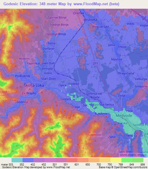 Godesic,Slovenia Elevation Map