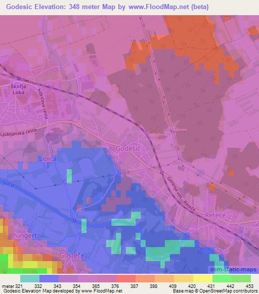 Godesic,Slovenia Elevation Map