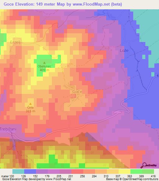 Goce,Slovenia Elevation Map