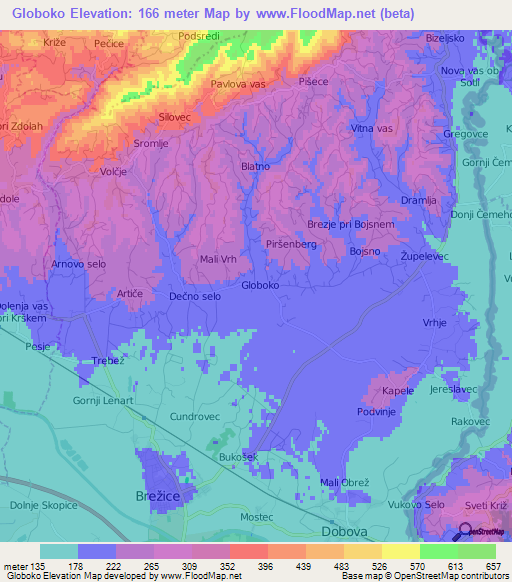 Globoko,Slovenia Elevation Map