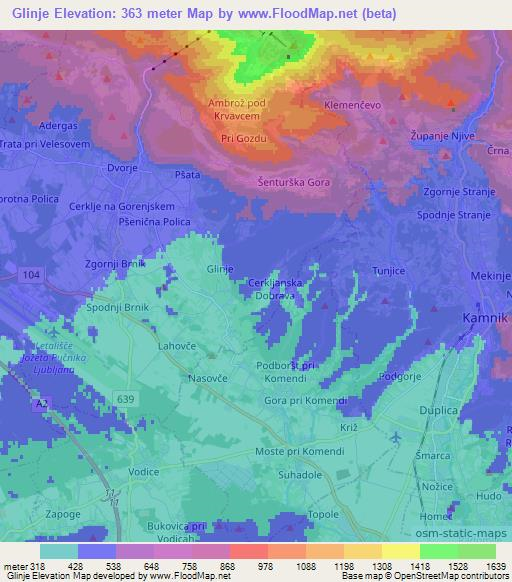 Glinje,Slovenia Elevation Map