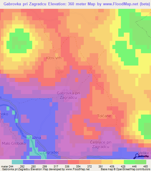 Gabrovka pri Zagradcu,Slovenia Elevation Map