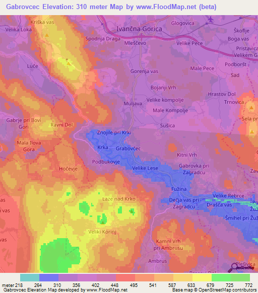 Gabrovcec,Slovenia Elevation Map