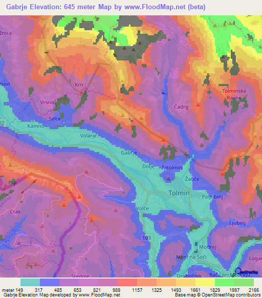 Gabrje,Slovenia Elevation Map