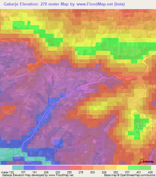 Gaberje,Slovenia Elevation Map