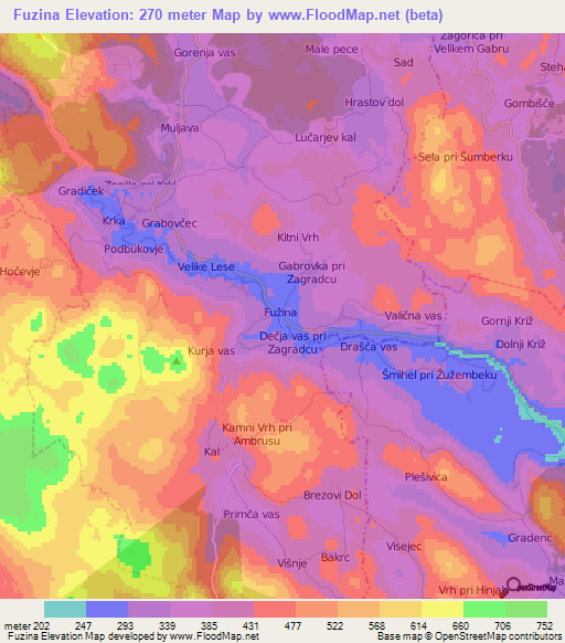 Fuzina,Slovenia Elevation Map