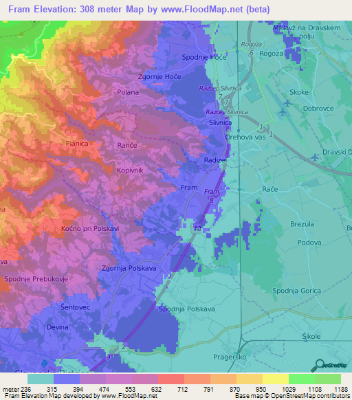 Fram,Slovenia Elevation Map