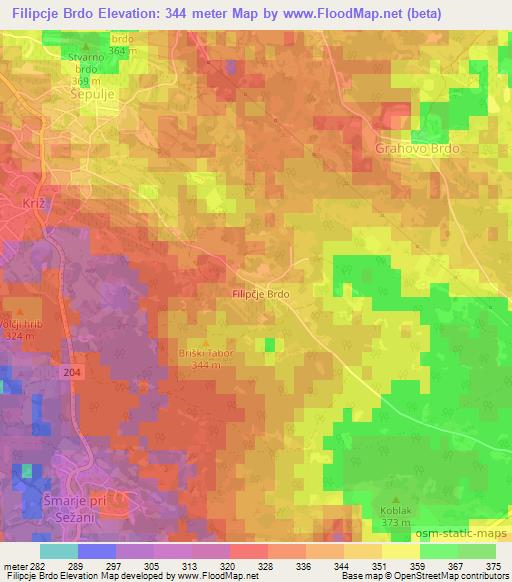 Filipcje Brdo,Slovenia Elevation Map