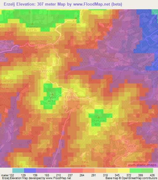 Erzelj,Slovenia Elevation Map