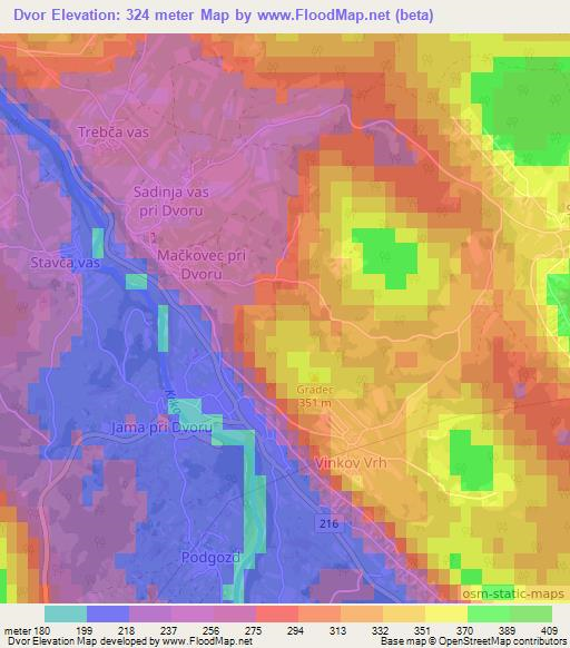 Dvor,Slovenia Elevation Map