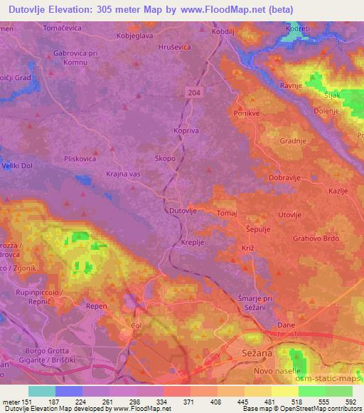 Dutovlje,Slovenia Elevation Map