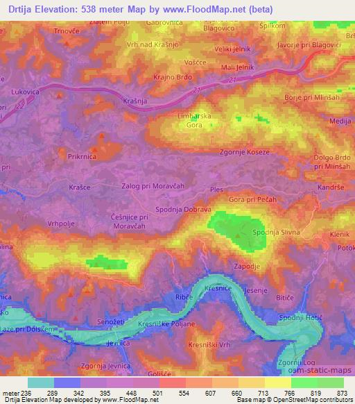 Drtija,Slovenia Elevation Map