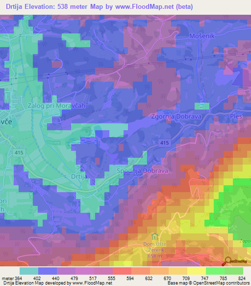 Drtija,Slovenia Elevation Map