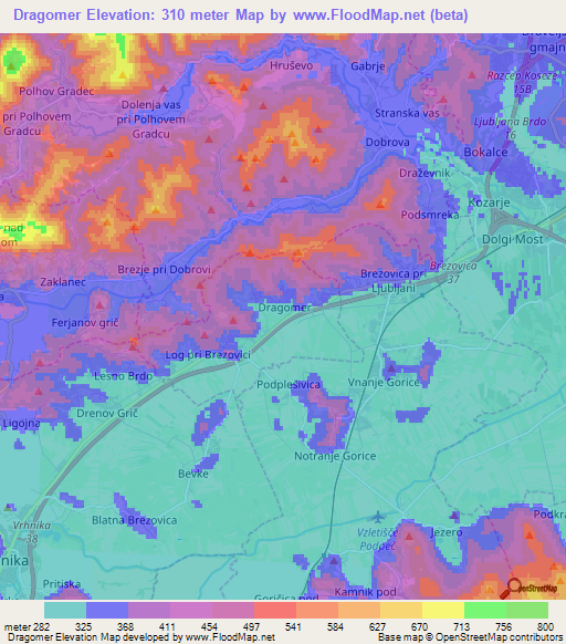 Dragomer,Slovenia Elevation Map