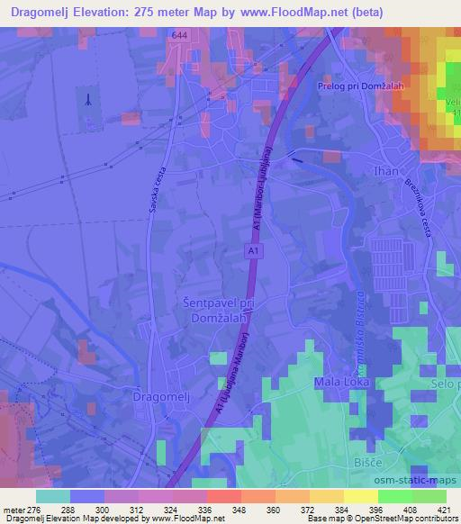 Dragomelj,Slovenia Elevation Map