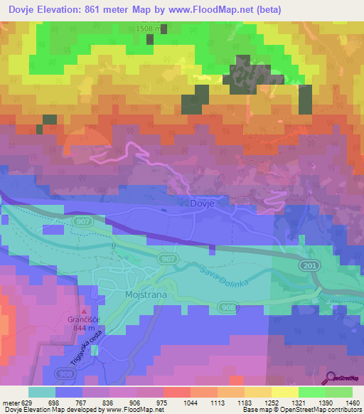 Dovje,Slovenia Elevation Map