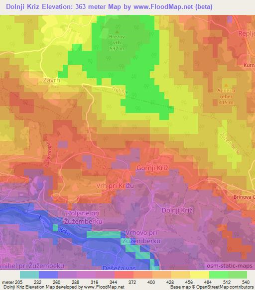 Dolnji Kriz,Slovenia Elevation Map