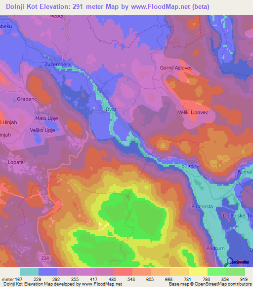 Dolnji Kot,Slovenia Elevation Map