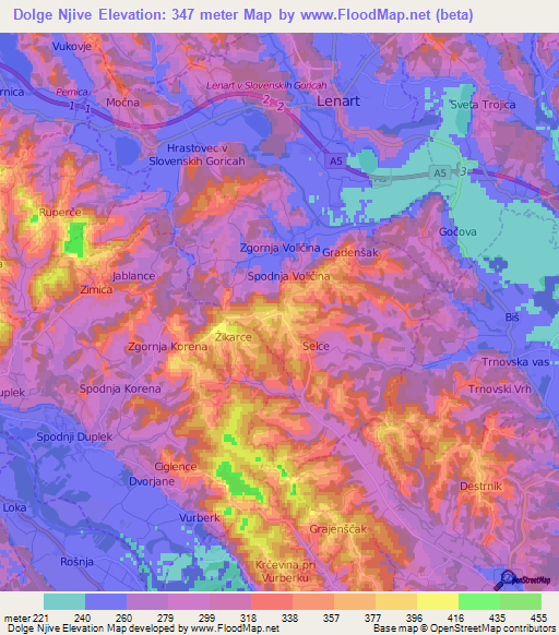 Dolge Njive,Slovenia Elevation Map