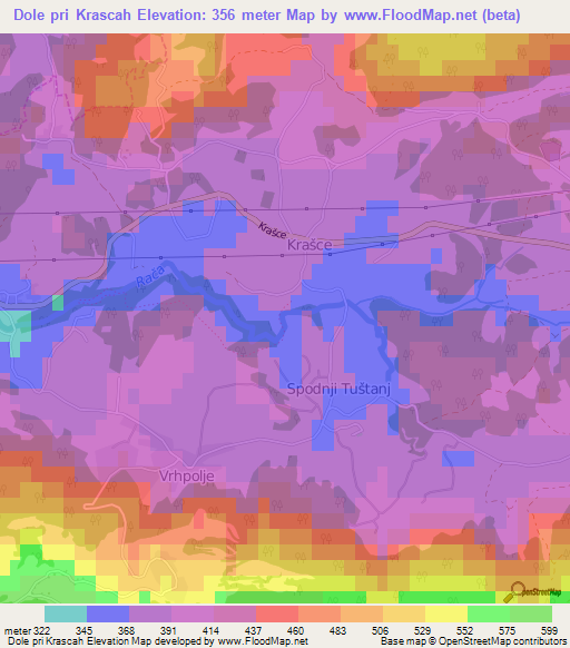 Dole pri Krascah,Slovenia Elevation Map