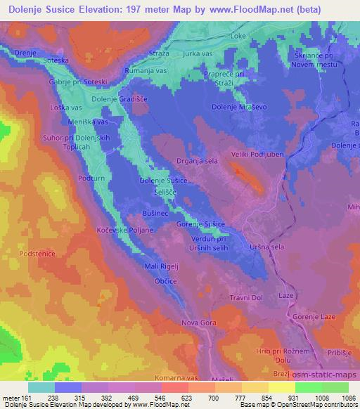 Dolenje Susice,Slovenia Elevation Map