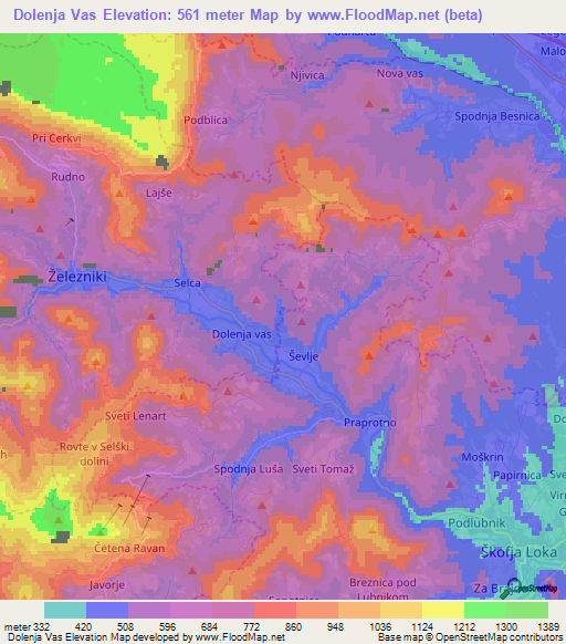 Dolenja Vas,Slovenia Elevation Map