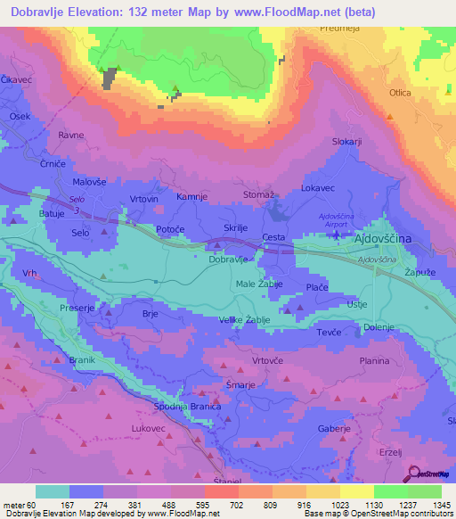 Dobravlje,Slovenia Elevation Map