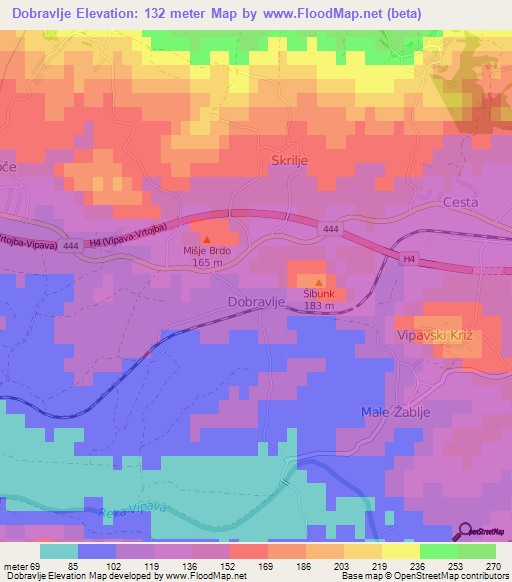 Dobravlje,Slovenia Elevation Map
