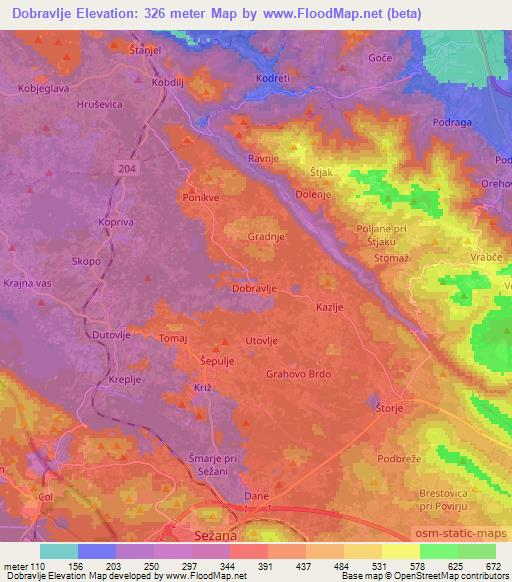 Dobravlje,Slovenia Elevation Map