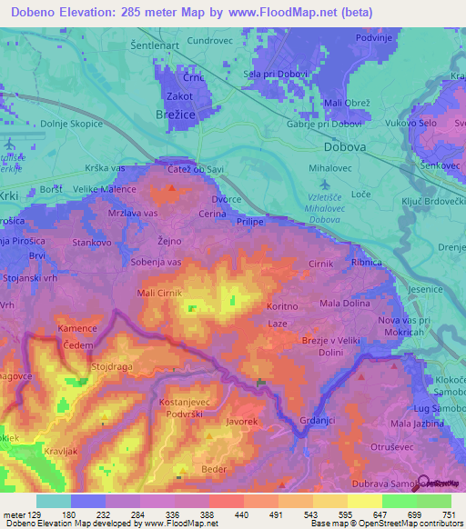 Dobeno,Slovenia Elevation Map