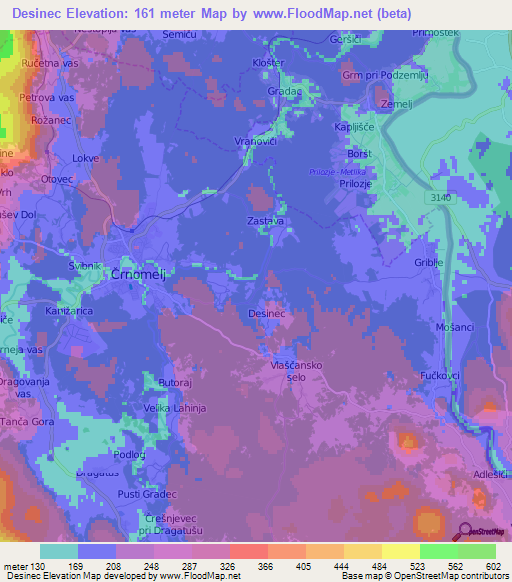 Desinec,Slovenia Elevation Map