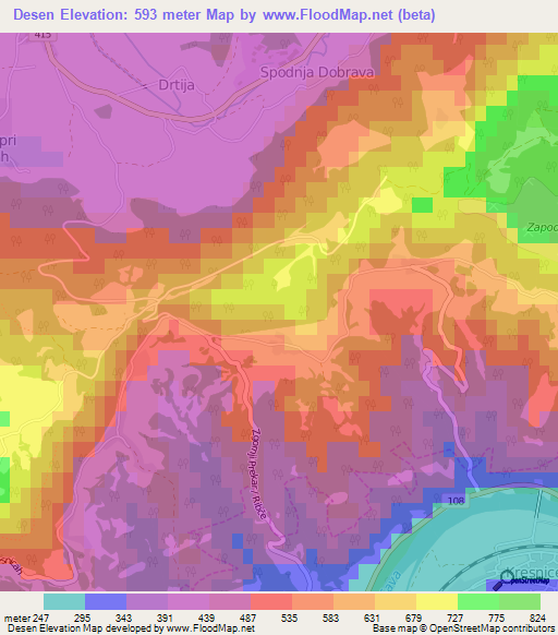 Desen,Slovenia Elevation Map