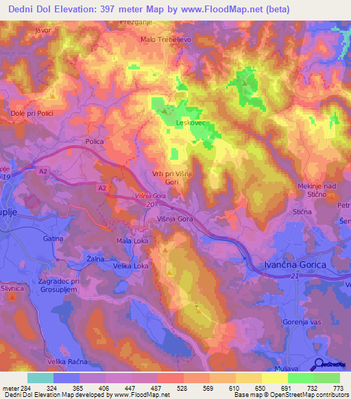 Dedni Dol,Slovenia Elevation Map