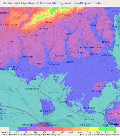 Decno Selo,Slovenia Elevation Map