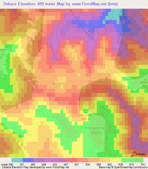 Debece,Slovenia Elevation Map