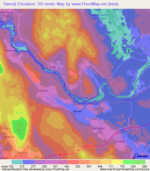 Damelj,Slovenia Elevation Map