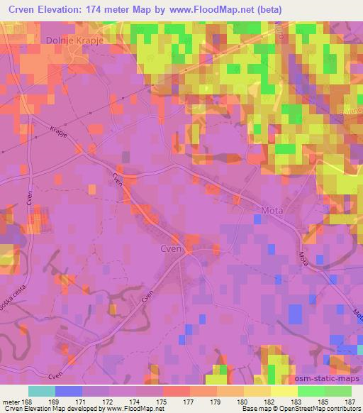 Crven,Slovenia Elevation Map