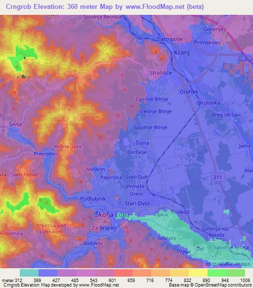 Crngrob,Slovenia Elevation Map