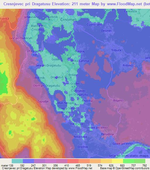 Cresnjevec pri Dragatusu,Slovenia Elevation Map