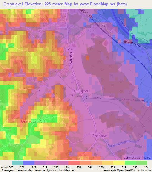 Cresnjevci,Slovenia Elevation Map