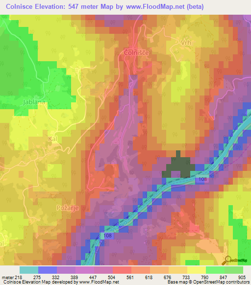 Colnisce,Slovenia Elevation Map