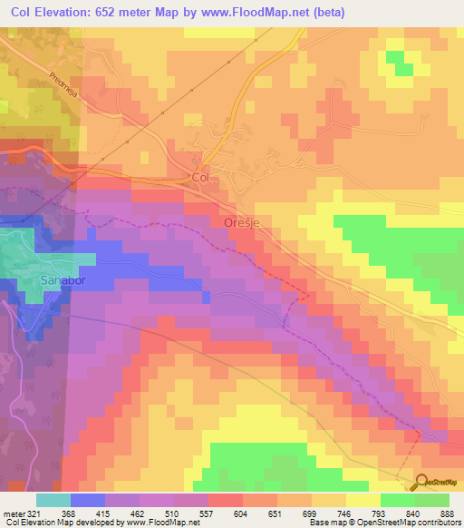 Col,Slovenia Elevation Map