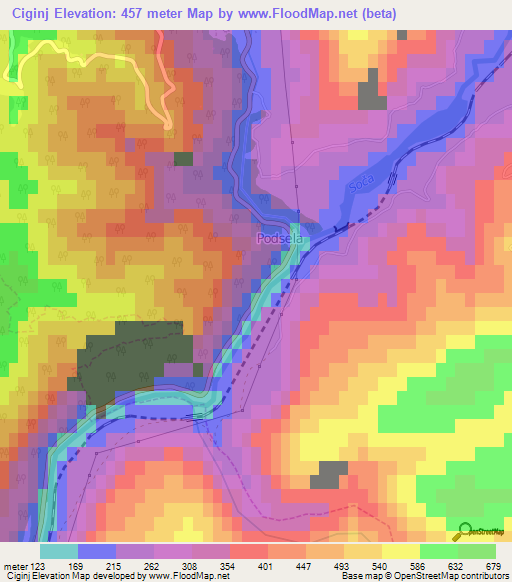 Ciginj,Slovenia Elevation Map