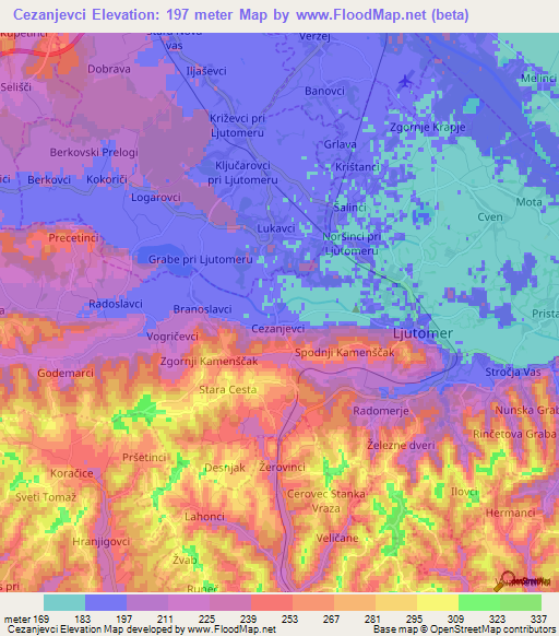 Cezanjevci,Slovenia Elevation Map