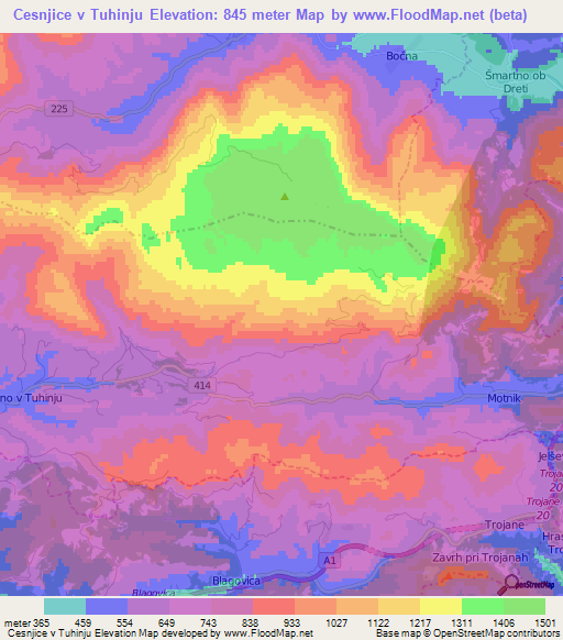 Cesnjice v Tuhinju,Slovenia Elevation Map