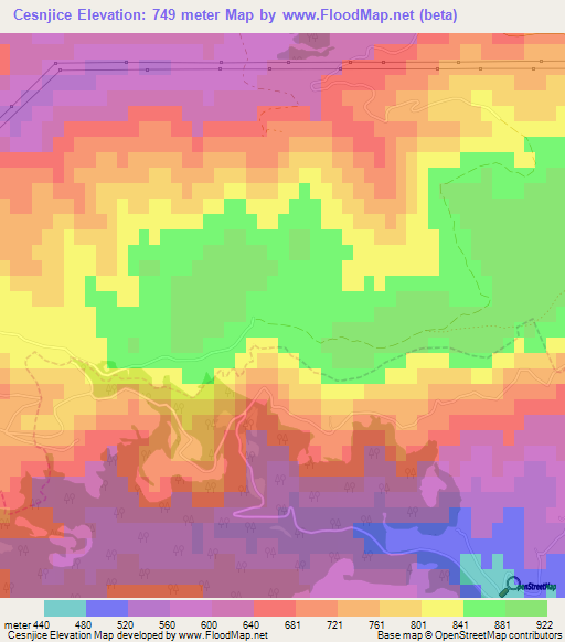 Cesnjice,Slovenia Elevation Map