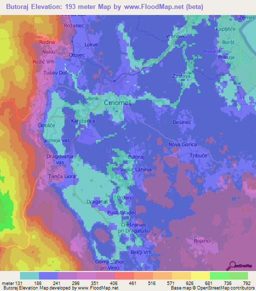 Butoraj,Slovenia Elevation Map