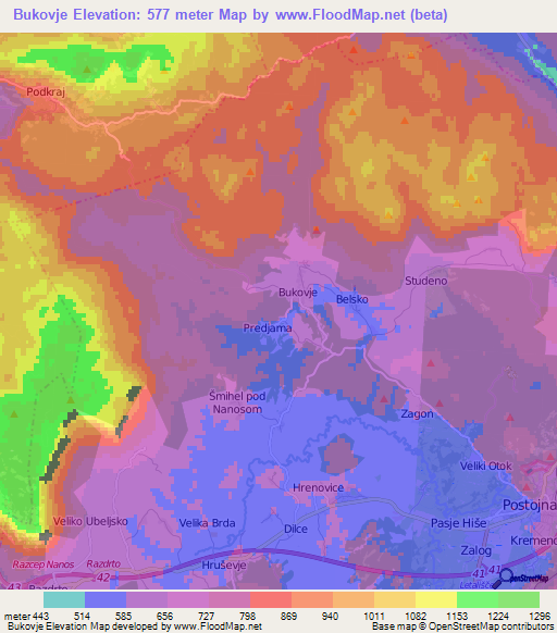 Bukovje,Slovenia Elevation Map