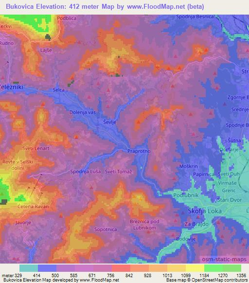 Bukovica,Slovenia Elevation Map