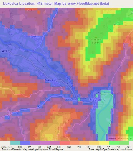 Bukovica,Slovenia Elevation Map